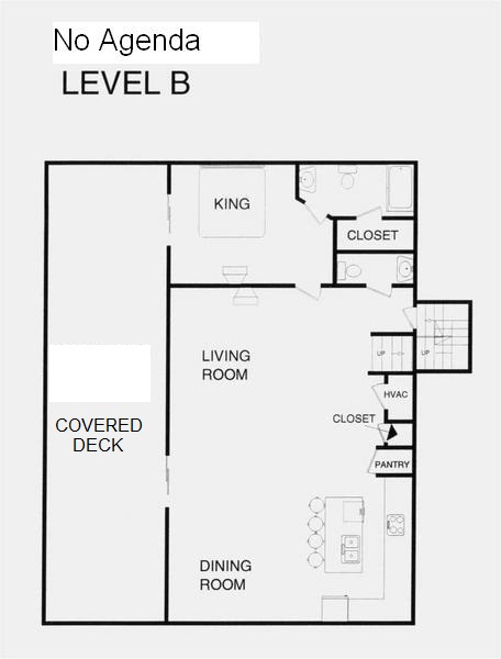 A level B layout view of Sand 'N Sea's beachfront house vacation rental in Galveston named No Agenda